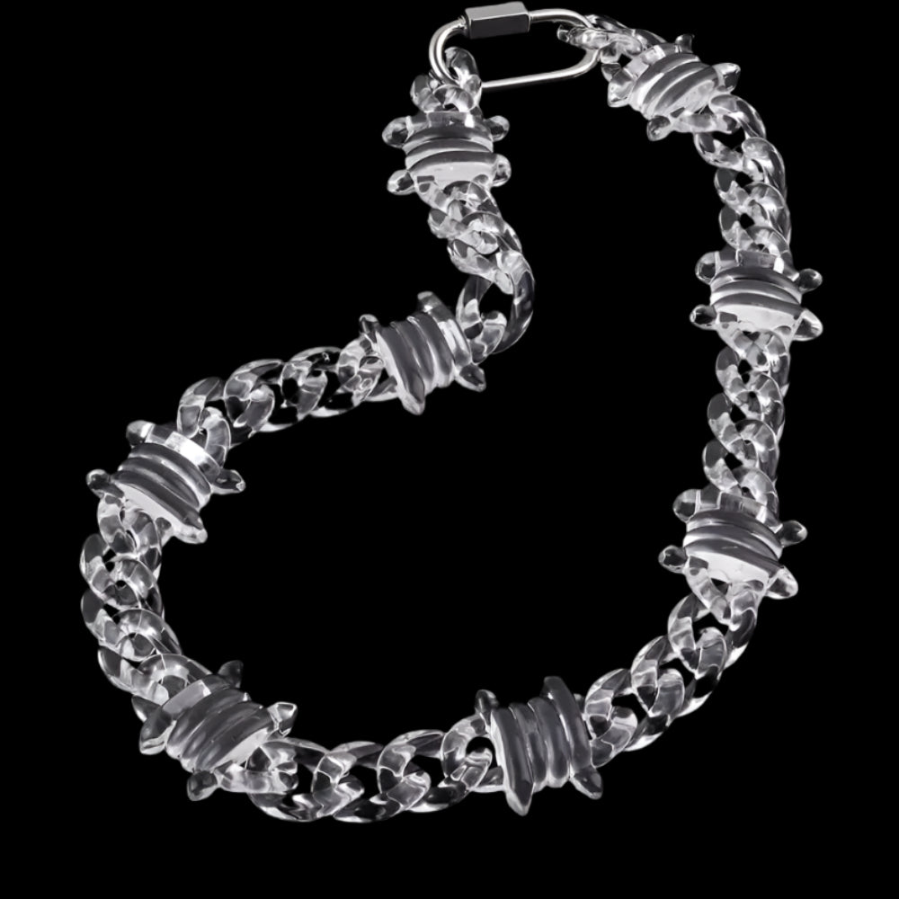 ICEVAULT | Rock Punk Transparent Acrylic Xray Thorns Chain Necklace for Men/Women Lock Pendants Necklace