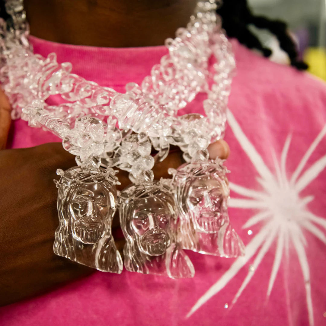 ICEVAULT | Transparent Clear Acrylic Large Jesus Pendant Necklace for Men – Hip-Hop Brambles Wire Jesus Christ Chain Jewelry