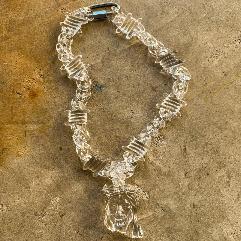 ICEVAULT | Transparent Clear Acrylic Large Jesus Pendant Necklace for Men – Hip-Hop Brambles Wire Jesus Christ Chain Jewelry