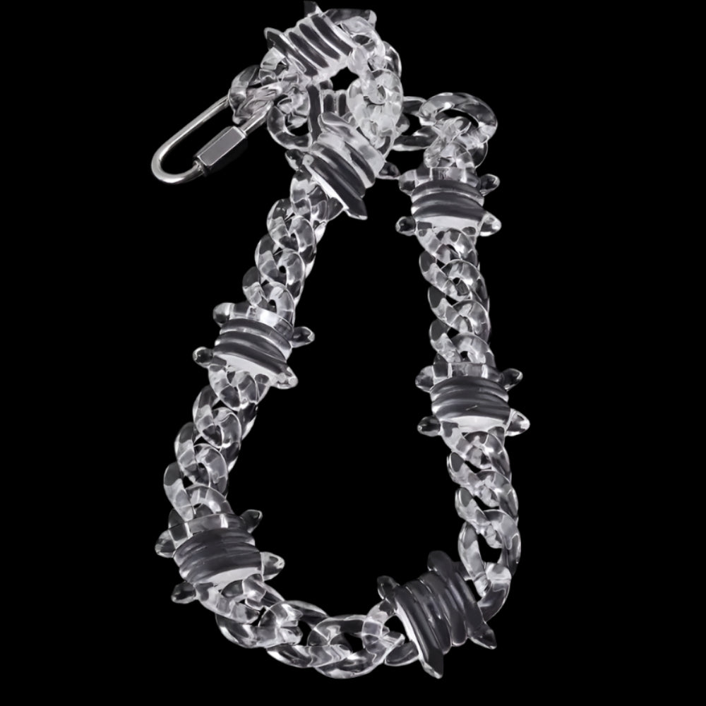 ICEVAULT | Rock Punk Transparent Acrylic Xray Thorns Chain Necklace for Men/Women Lock Pendants Necklace