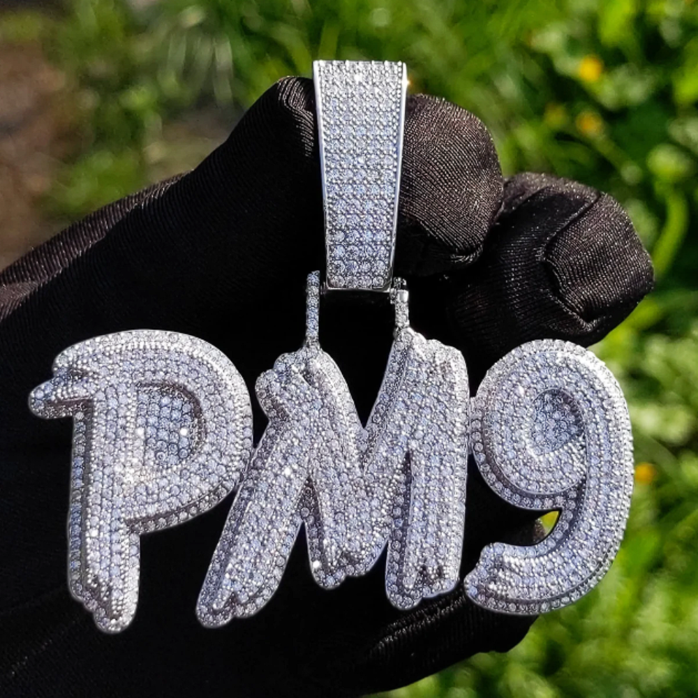 ICEVAULT | Custom Name Necklace for Men Solid Base Iced Out Pendant Two Tone Personalized Baguette Pendant