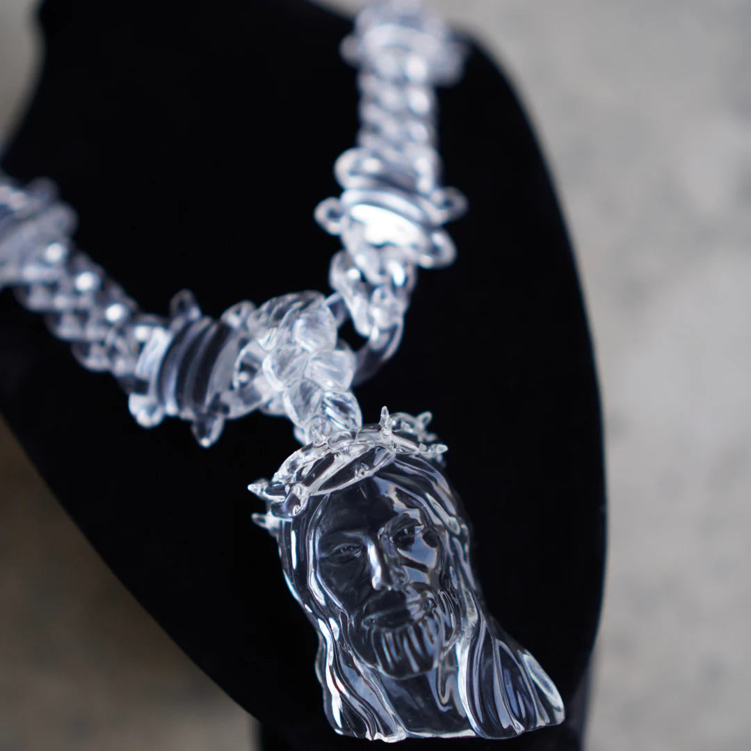 ICEVAULT | Transparent Clear Acrylic Large Jesus Pendant Necklace for Men – Hip-Hop Brambles Wire Jesus Christ Chain Jewelry