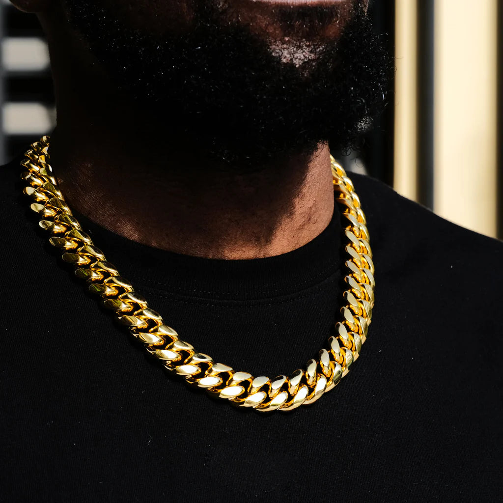ICEVAULT | Stainless Steel Miami Cuban Link Chain for Men Necklace Choker Vermeil Real Gold Plated Lobster Clasp Jewelry