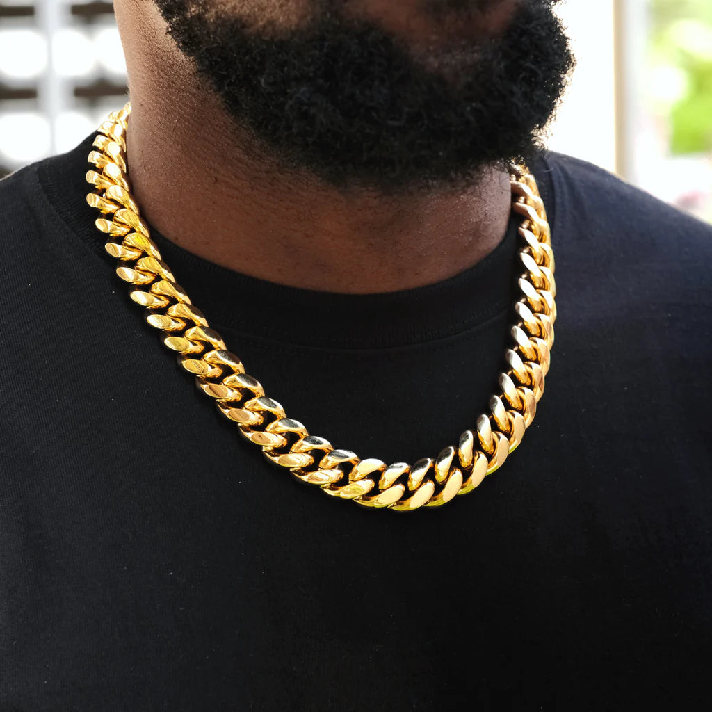 ICEVAULT | Stainless Steel Miami Cuban Link Chain for Men Necklace Choker Vermeil Real Gold Plated Lobster Clasp Jewelry