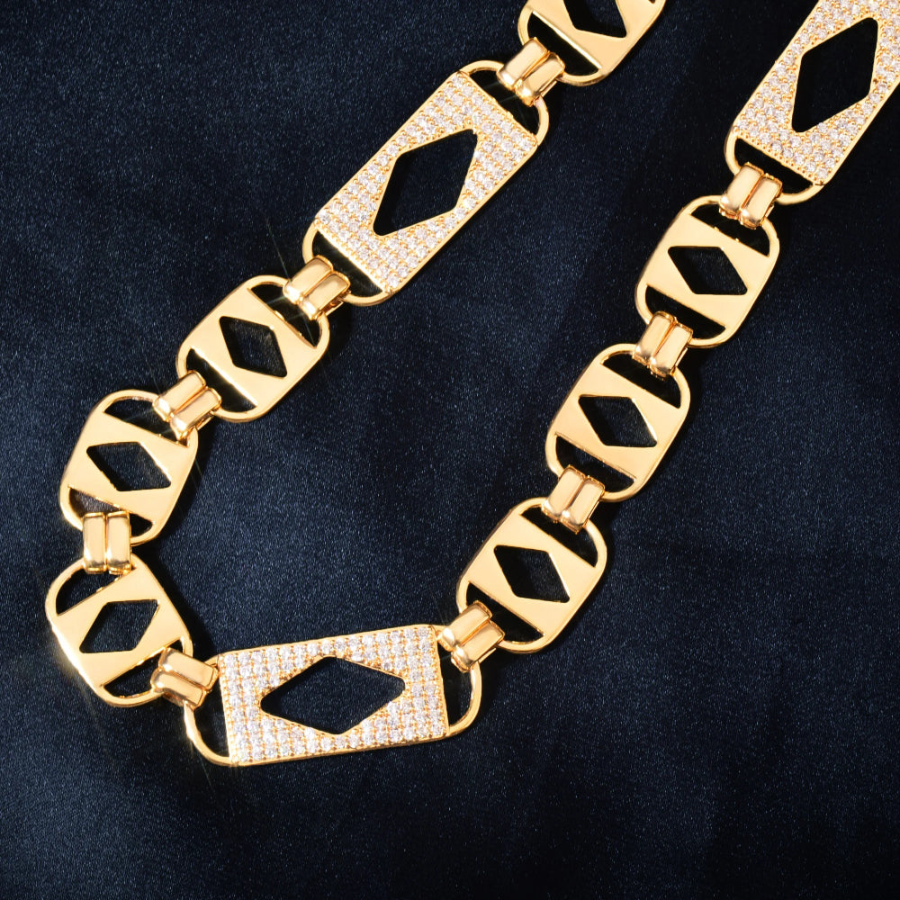 ICEVAULT | Gold-Plated Geometric Kingsley Link Chain – Iced-Out Diamond Cut Design, Luxury Hip-Hop Necklace