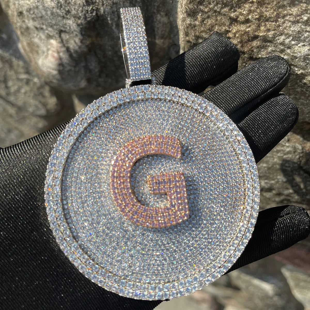 ICEVAULT | Luxury 1 Letter initial Custom Letter Pendant – Iced Out Baguette Initial Necklace for Men