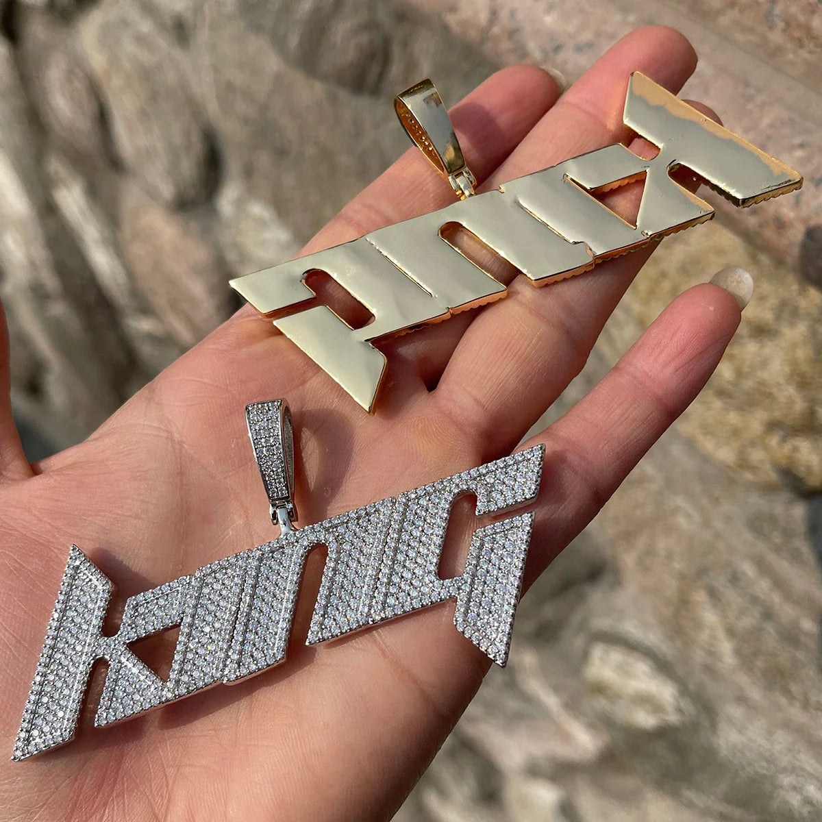 ICEVAULT | Custom Name Necklace for Men Cursive Personalized Pendant Charms Solid Back