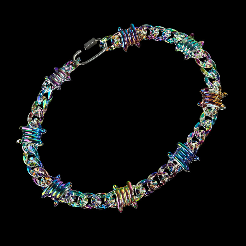 ICEVAULT | Punk Iridescent Xray - Acrylic Spike Chain Lock Necklaces for Men/Women HipHop Spike Chain