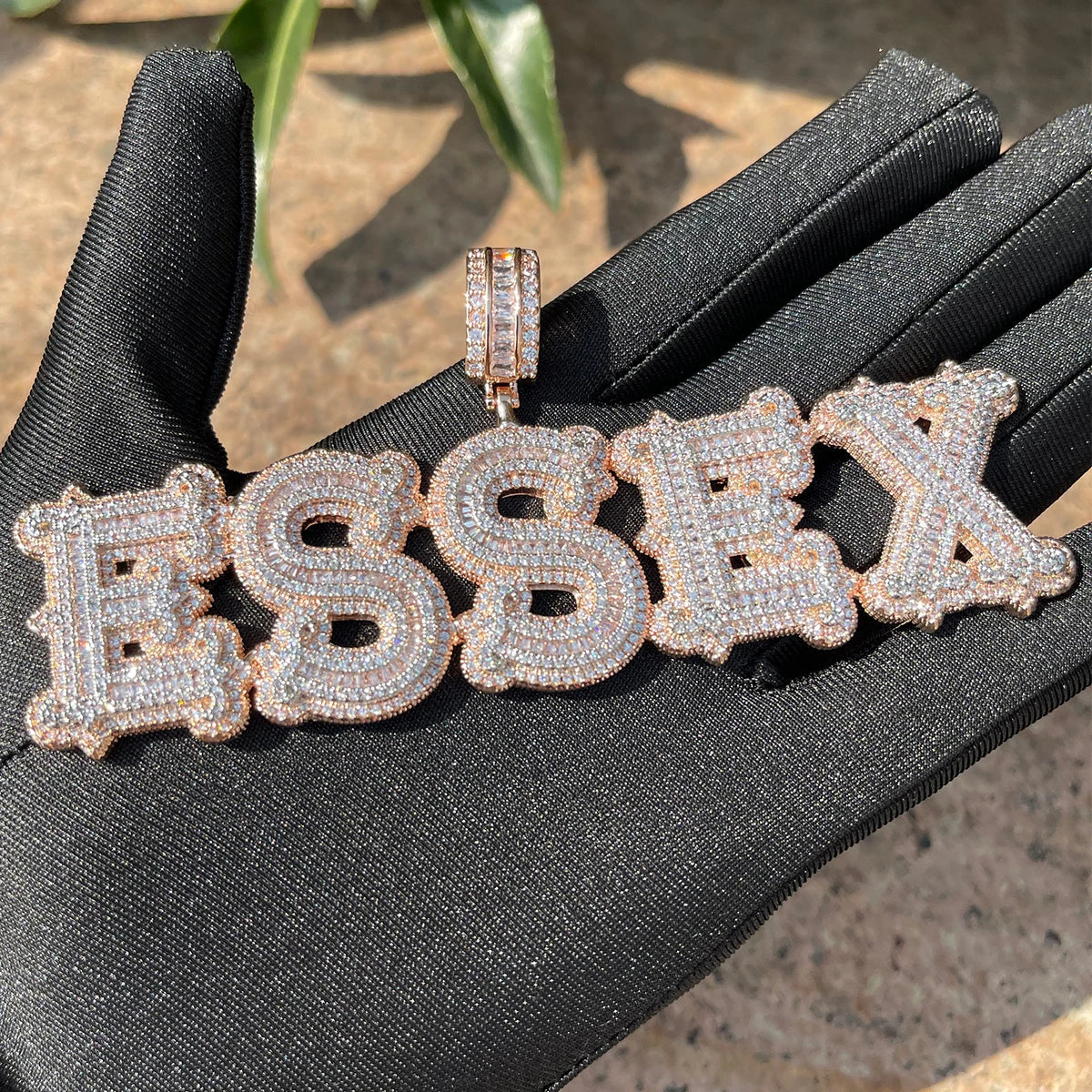ICEVAULT | Custom Name Necklace for Men Solid Base Iced Out Pendant Personalized Baguette Pendant