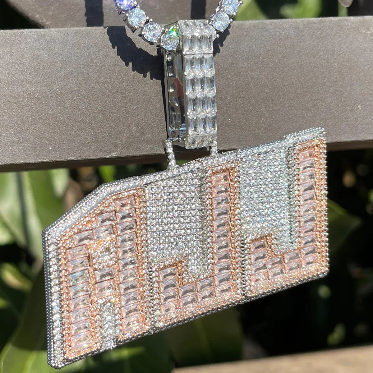 ICEVAULT | Men Necklace Custom Name Pendant Iced Out Baguette Personalized Hip Hop Jewelry