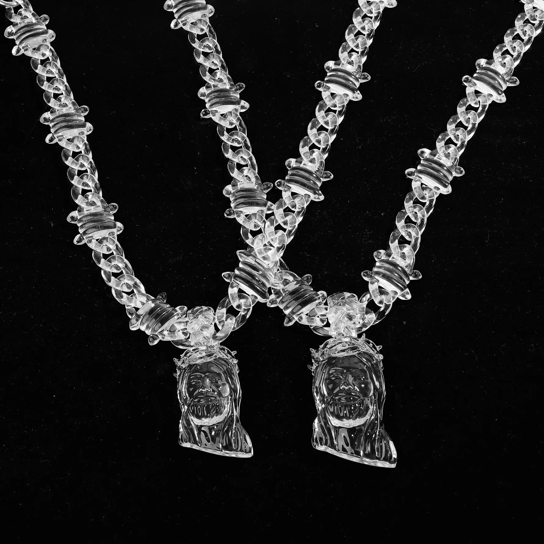 ICEVAULT | Transparent Clear Acrylic Large Jesus Pendant Necklace for Men – Hip-Hop Brambles Wire Jesus Christ Chain Jewelry