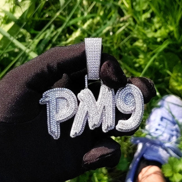 ICEVAULT | Custom Name Necklace for Men Solid Base Iced Out Pendant Two Tone Personalized Baguette Pendant