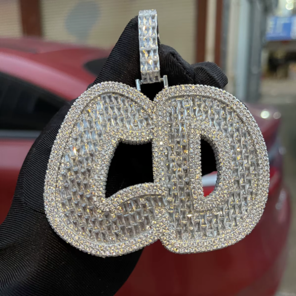 ICEVAULT | Big Baguette Custom Name Necklace for Men Iced Out Charms Hip Hop Pendant Chain Rock Rapper Jewelry
