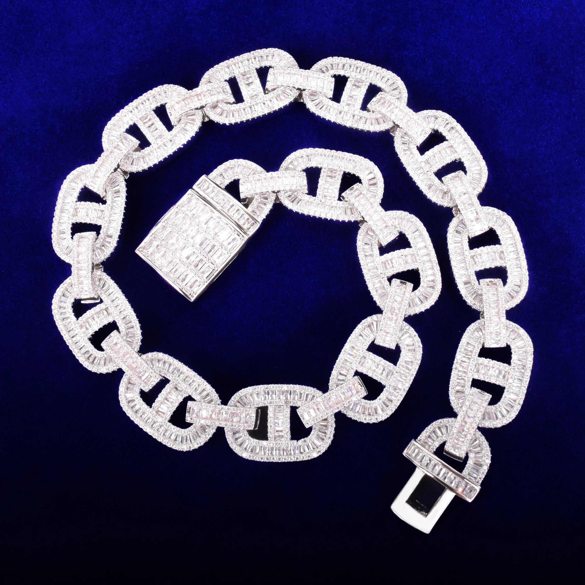 ICEVAULT | Men Necklace Bubble Link Baguette Cuban Chain Iced Out Micro Pave Pendant 5A+ CZ