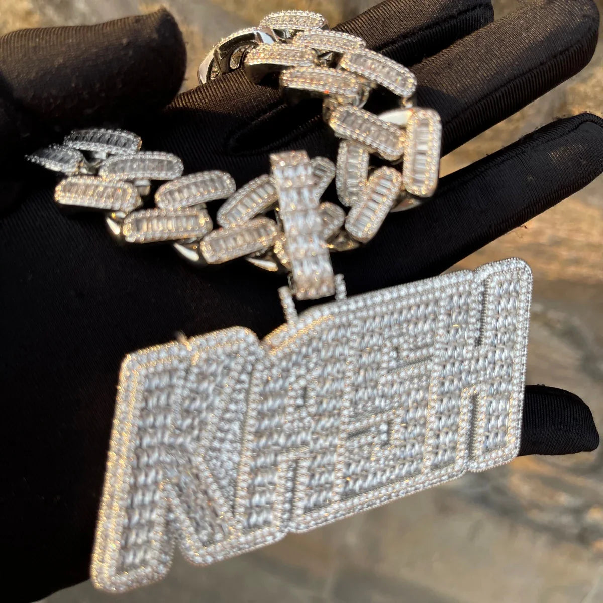 ICEVAULT | Men Necklace Custom Name Pendant Iced Out Baguette Personalized Hip Hop Jewelry