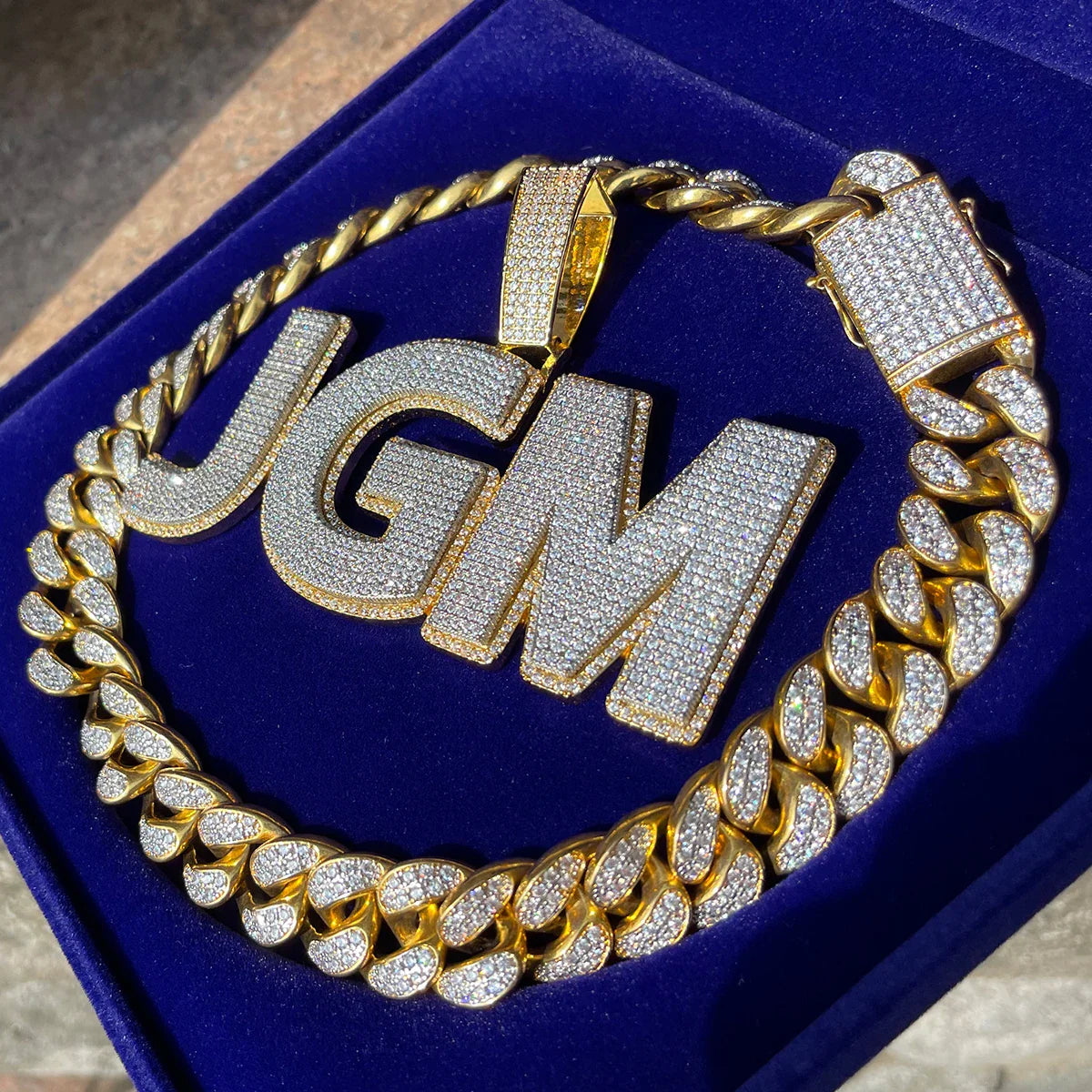 ICEVAULT | Iced Out Pendant Customized Name Plate Necklace for Men Personalized Charms Two Tone