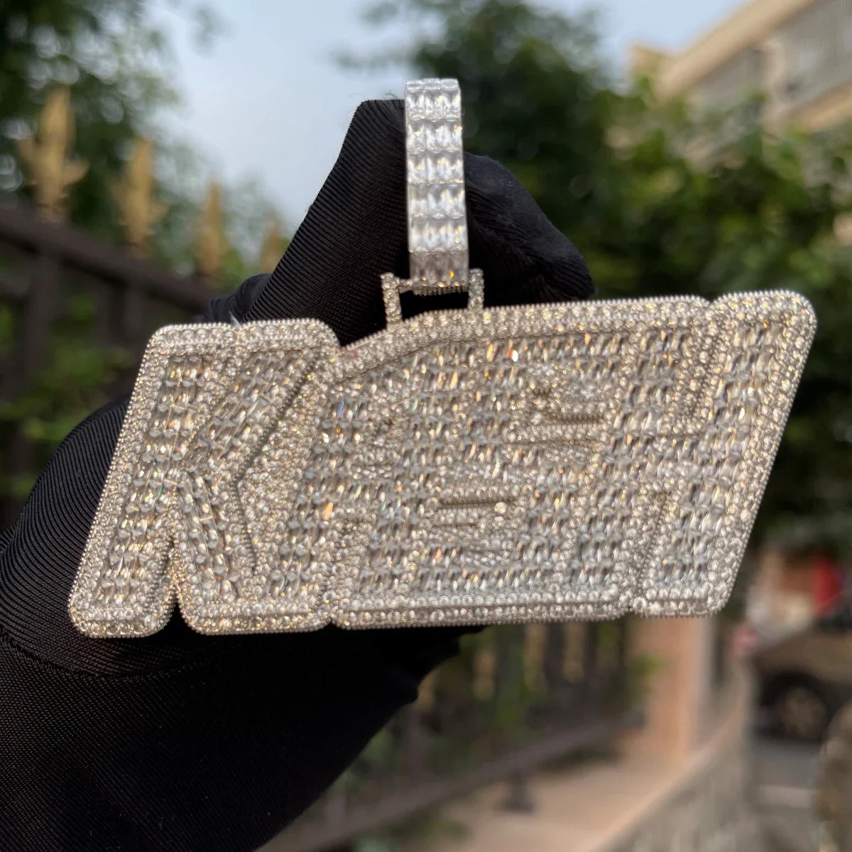 ICEVAULT | Men Necklace Custom Name Pendant Iced Out Baguette Personalized Hip Hop Jewelry