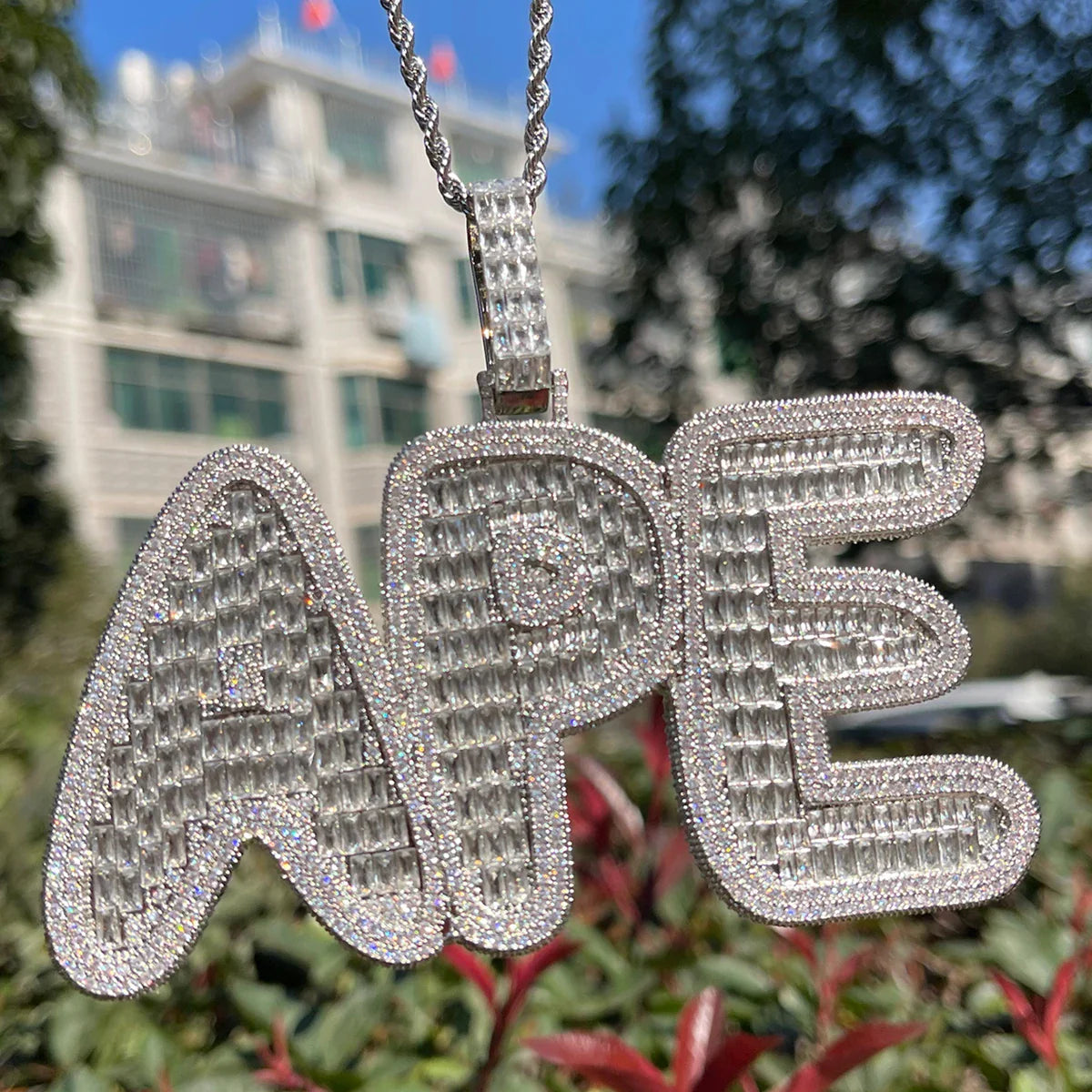 ICEVAULT | Men Necklace Custom Name Pendant Iced Out Baguette Personalized Hip Hop Jewelry