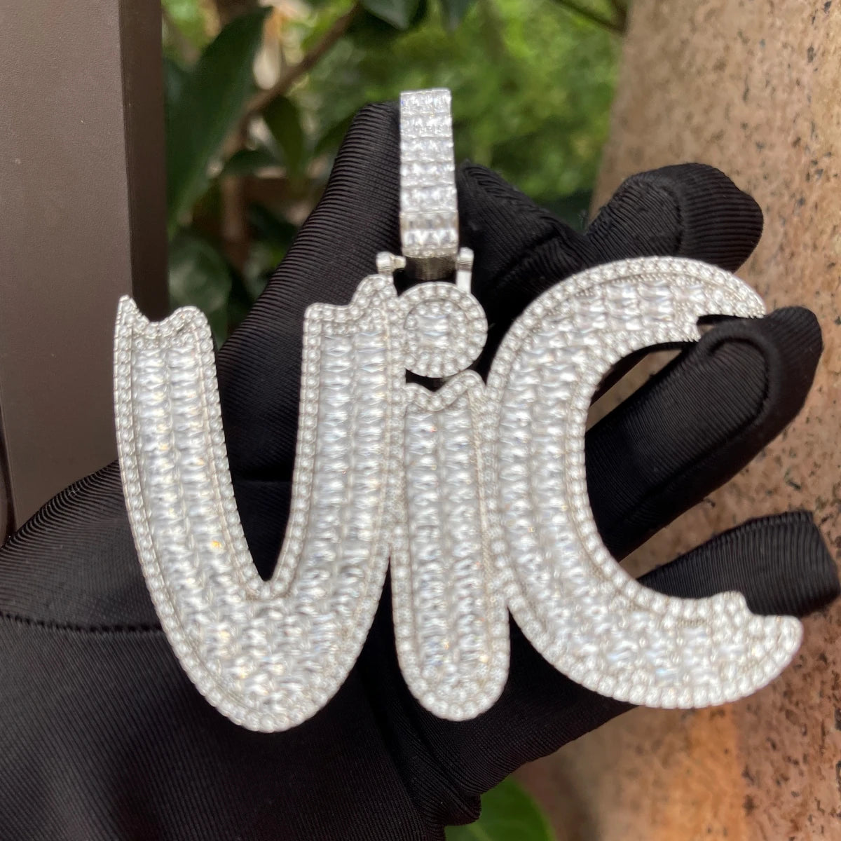 ICEVAULT | Men Necklace Custom Name Pendant  Iced Out Baguette Personalized Pendant