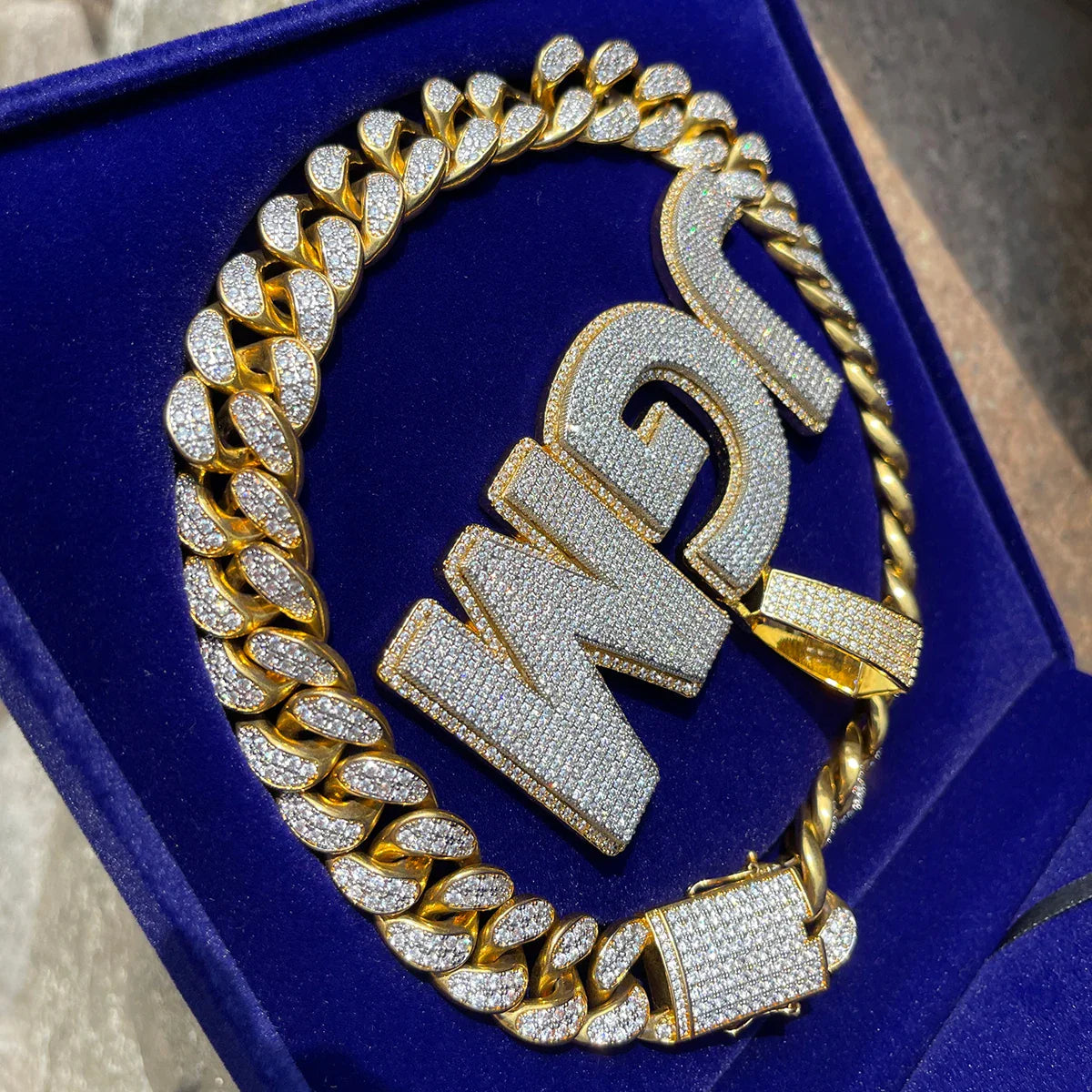 ICEVAULT | Iced Out Pendant Customized Name Plate Necklace for Men Personalized Charms Two Tone