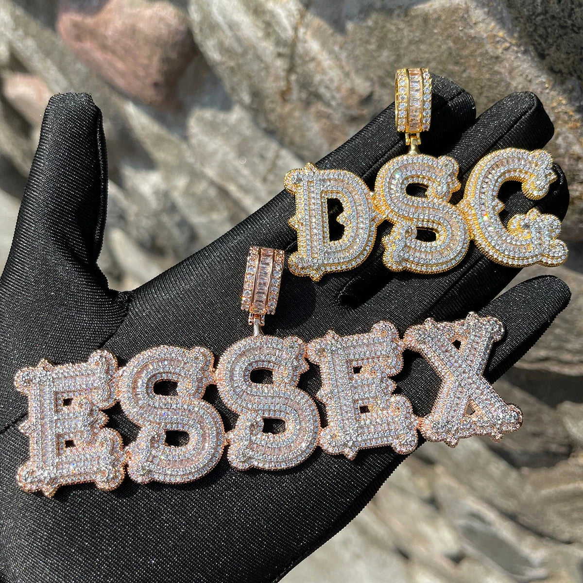 ICEVAULT | Custom Name Necklace for Men Solid Base Iced Out Pendant Personalized Baguette Pendant