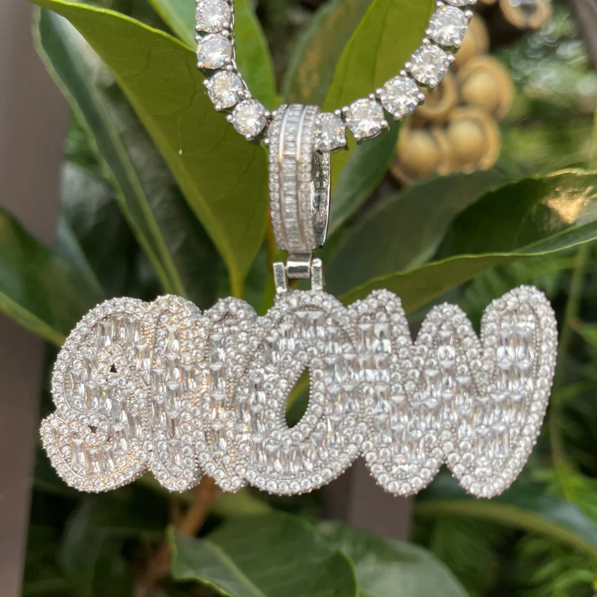 ICEVAULT | Baguette Customized Jewelry Name Plated Personalized Necklace for Men Iced Out Pendant Hip Hop Charms