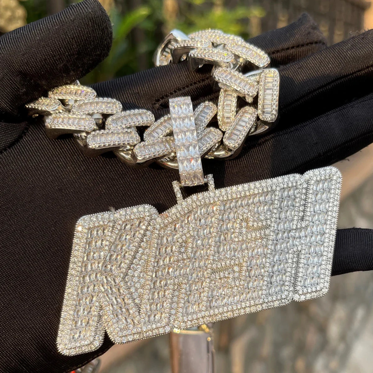 ICEVAULT | Men Necklace Custom Name Pendant Iced Out Baguette Personalized Hip Hop Jewelry